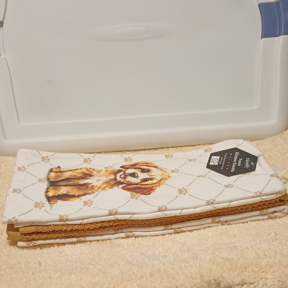 Copy ~NWT ~ Colordrift  COCKAPOO / CAVAPOO / GOLDENDOODLE 3-Pack Kitchen Towels - Picture 5 of 9